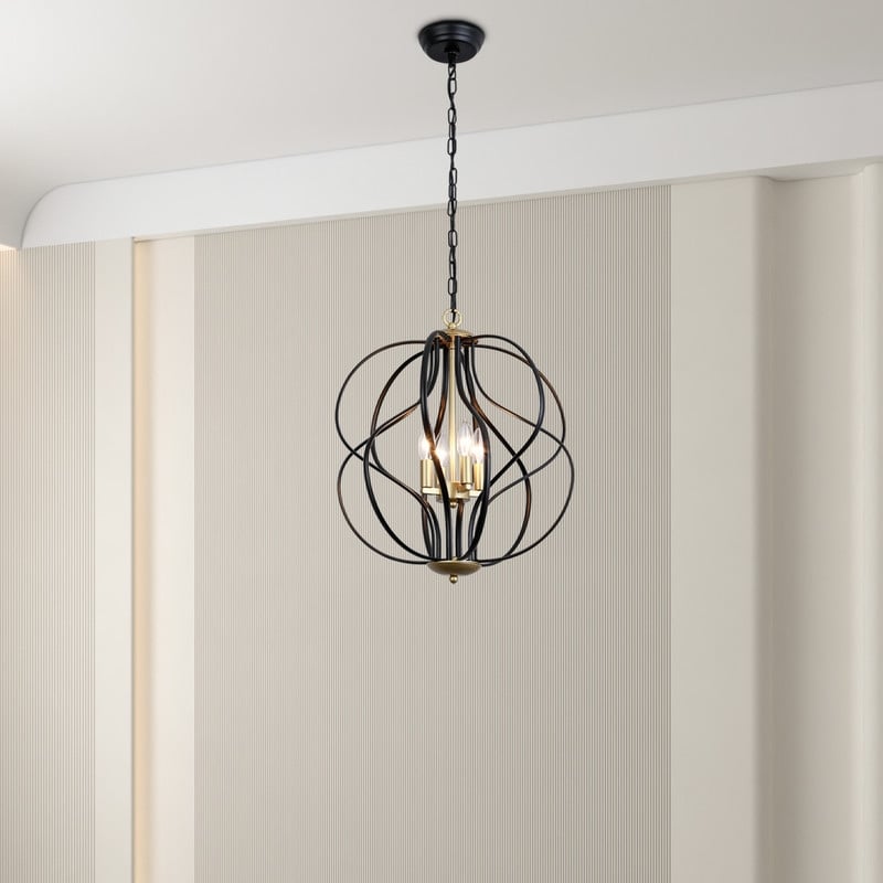 Lustre géométrique unique Maxax à 4 lumières avec accents en fer forgé - 17,7 x 17,3 x 17,3