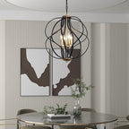 Lustre géométrique unique Maxax à 4 lumières avec accents en fer forgé - 17,7 x 17,3 x 17,3