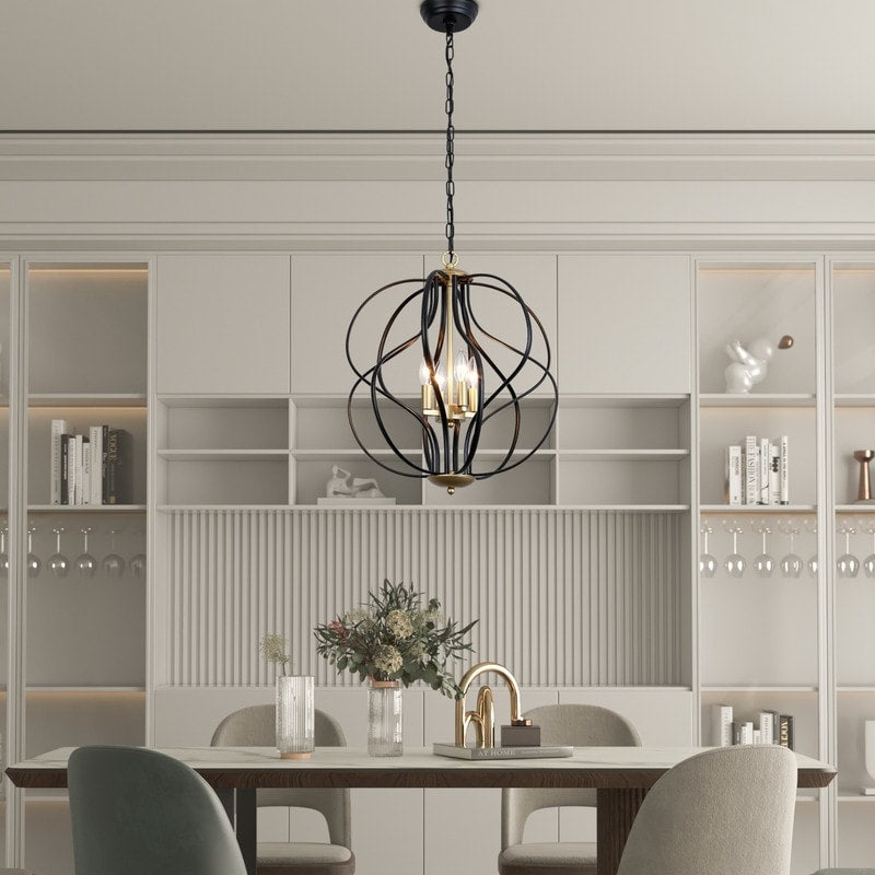 Lustre géométrique unique Maxax à 4 lumières avec accents en fer forgé - 17,7 x 17,3 x 17,3