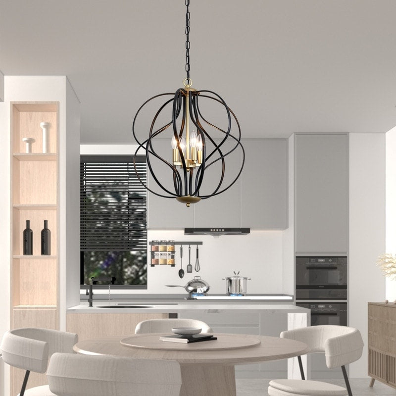 Lustre géométrique unique Maxax à 4 lumières avec accents en fer forgé - 17,7 x 17,3 x 17,3