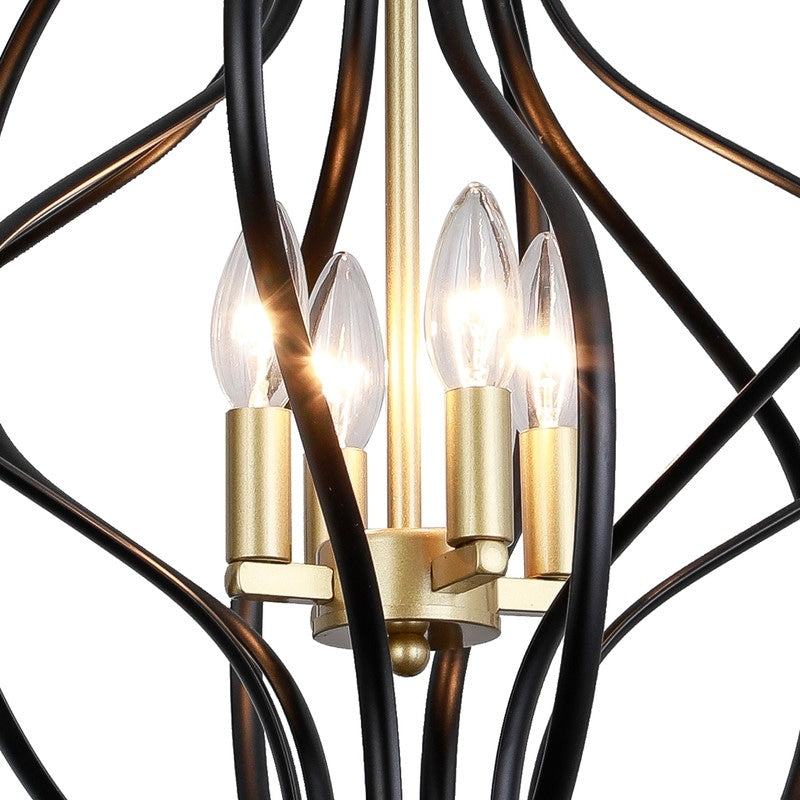 Lustre géométrique unique Maxax à 4 lumières avec accents en fer forgé - 17,7 x 17,3 x 17,3