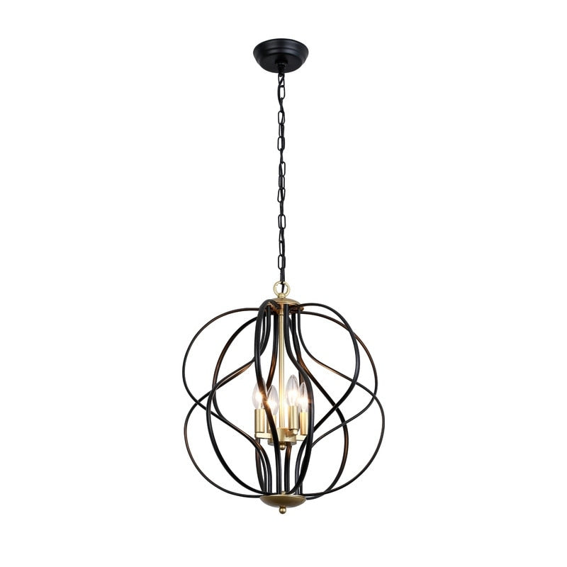 Lustre géométrique unique Maxax à 4 lumières avec accents en fer forgé - 17,7 x 17,3 x 17,3
