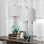 Lampes de table USB en verre (lot de 2) Lampe de chevet moderne