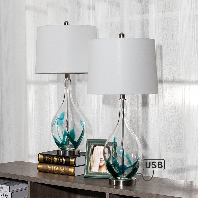 Lampes de table USB en verre (lot de 2) Lampe de chevet moderne