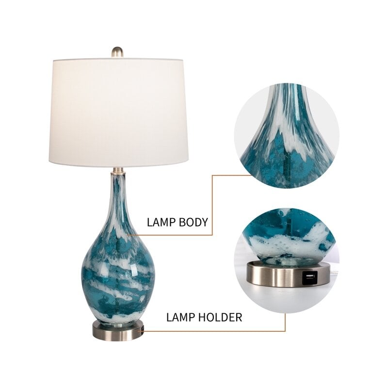 Lampes de table USB en verre (lot de 2) Lampe de chevet moderne
