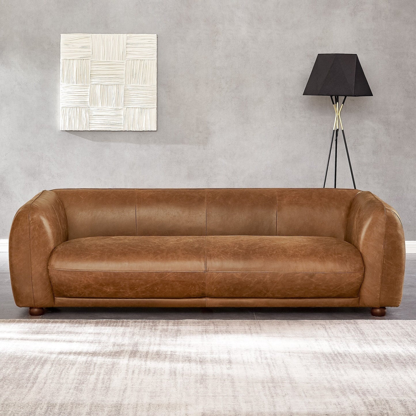 Canapé en cuir italien de luxe Mayla, style Mid-Century Modern