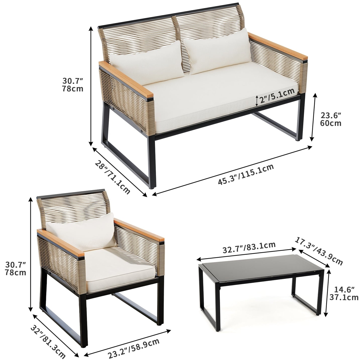 Ensemble de sièges McFerran pour 4 personnes avec coussins