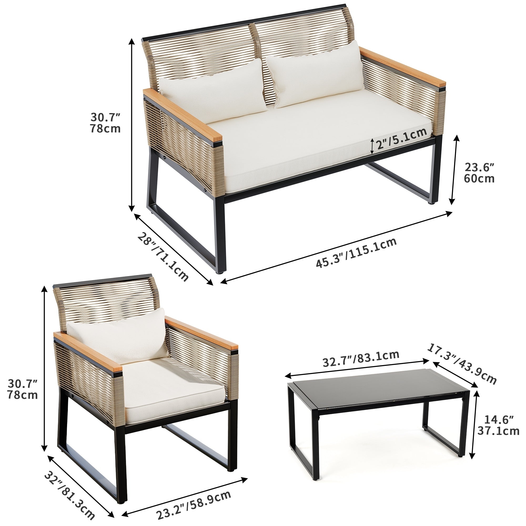 Ensemble de sièges McFerran pour 4 personnes avec coussins