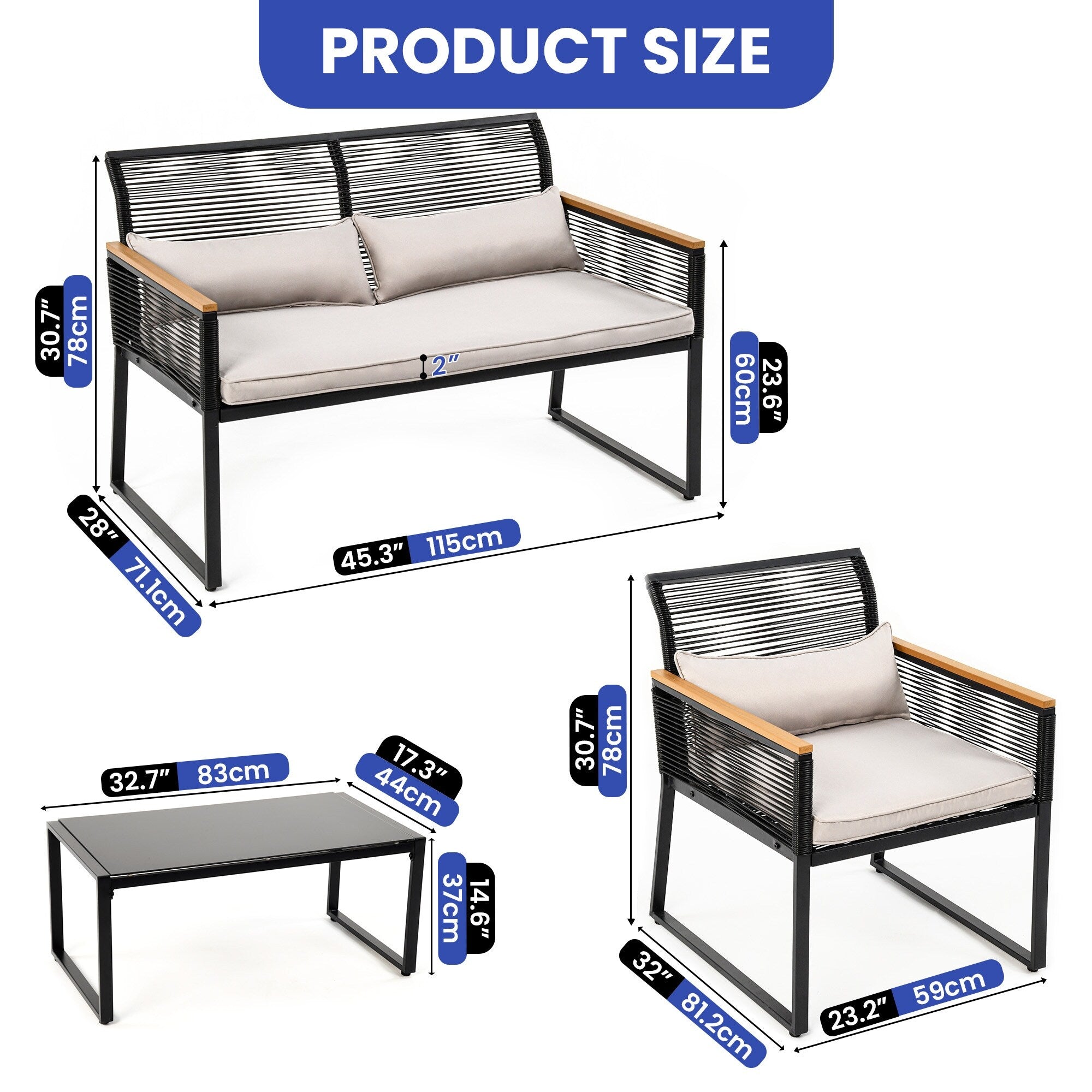 Ensemble de sièges McFerran pour 4 personnes avec coussins