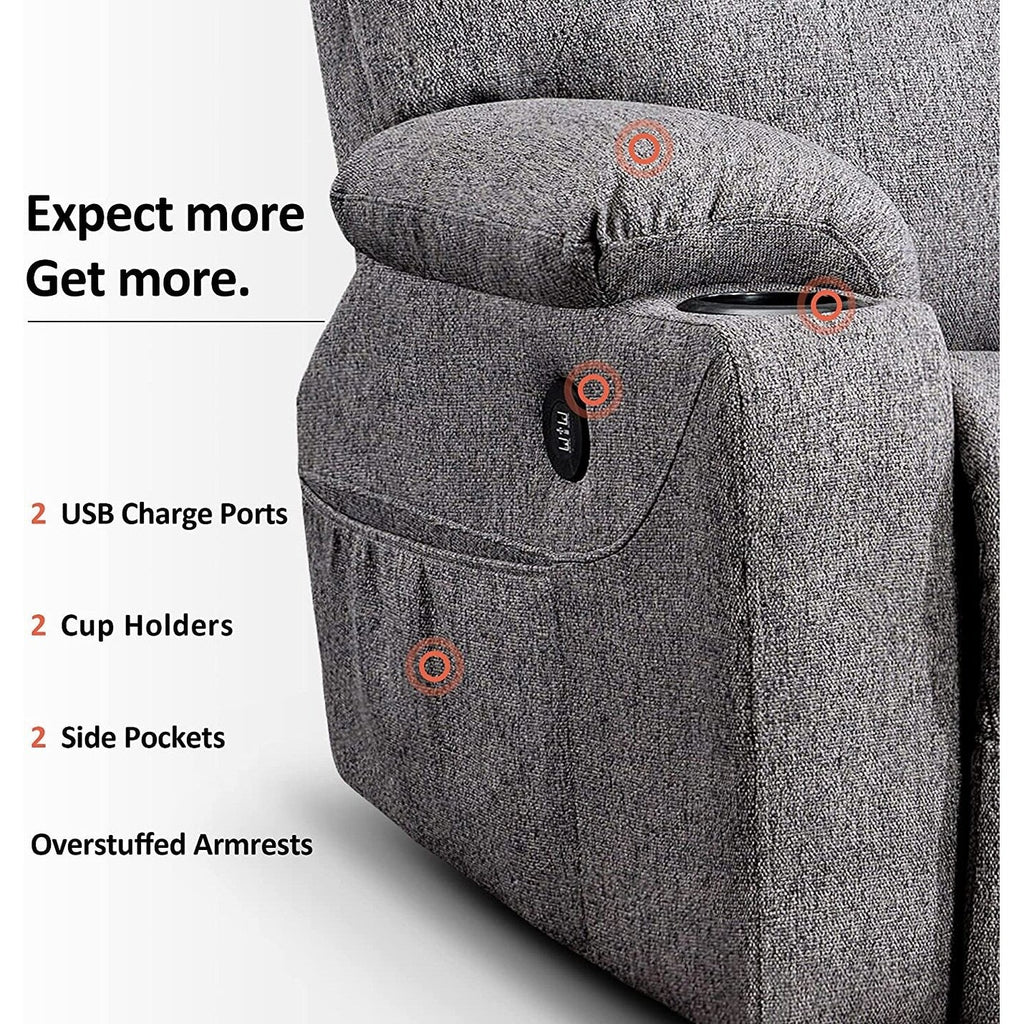 Fauteuil inclinable électrique MCombo avec massage et chauffage, 3 positions, ports USB, tissu 7040
