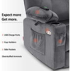 Fauteuil inclinable électrique MCombo avec massage et chauffage, 3 positions, ports USB, tissu 7040