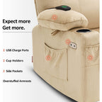 Fauteuil inclinable électrique MCombo avec massage et chauffage, 3 positions, ports USB, tissu 7040