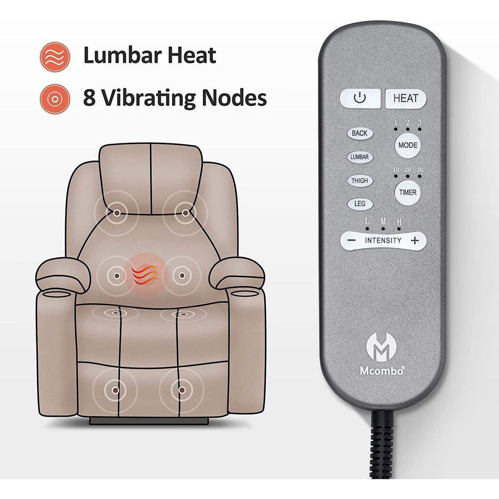 Fauteuil inclinable électrique MCombo avec massage et chauffage, 3 positions, ports USB, similicuir 7040