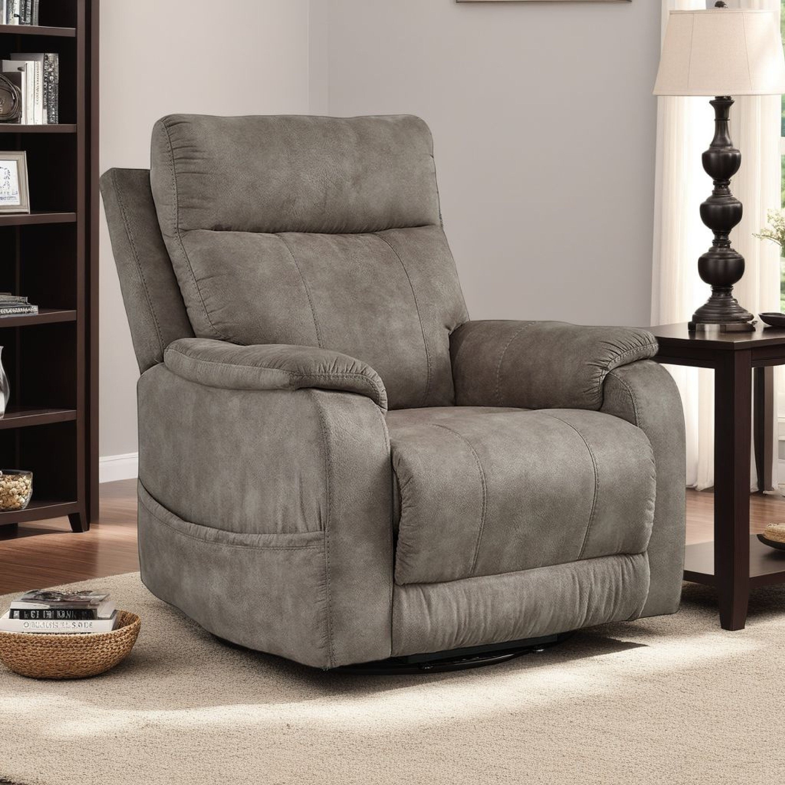 Fauteuil inclinable électrique Mead, chauffant et massant, 35 pouces, similicuir gris