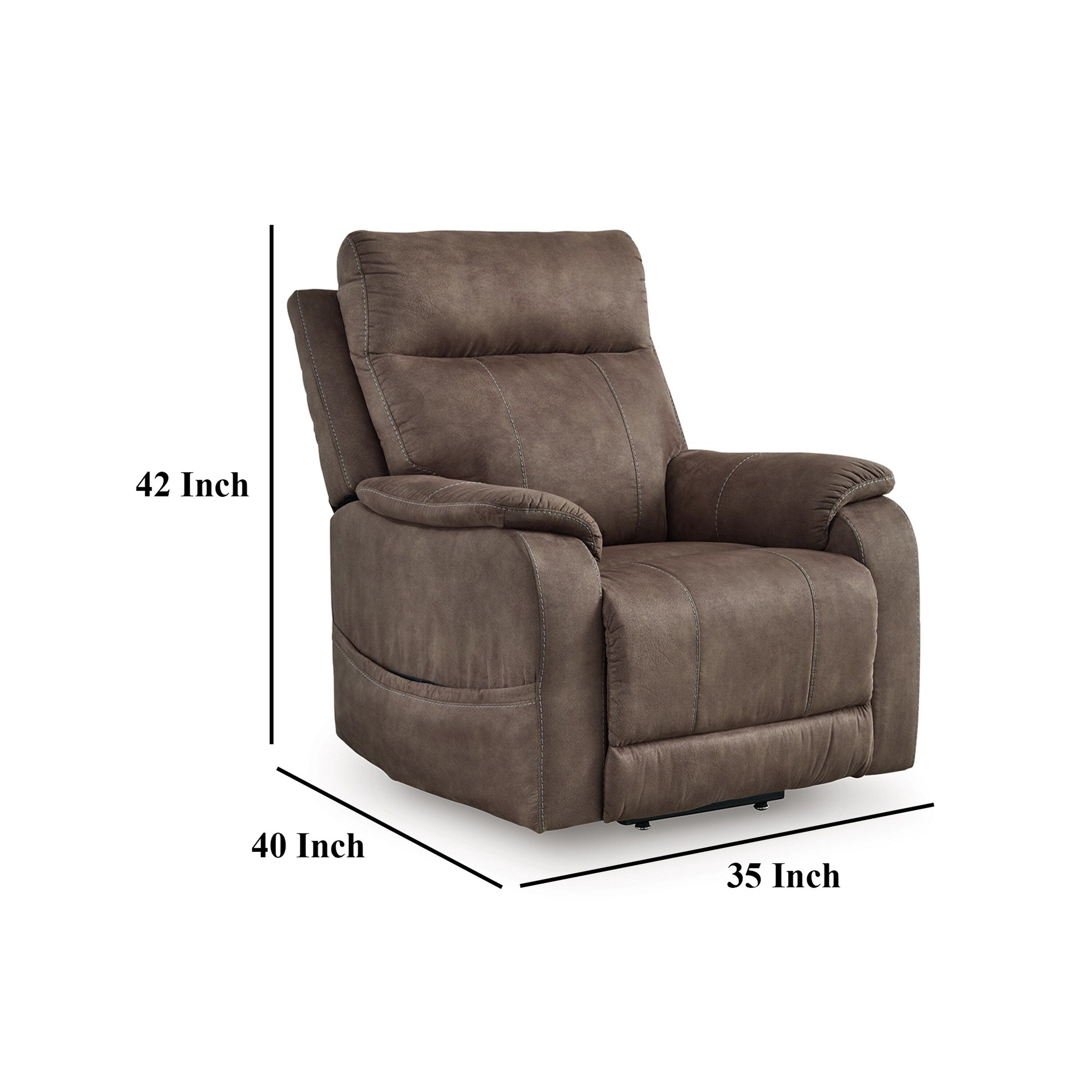 Fauteuil inclinable électrique Mead, chauffant, massant, 35 pouces, similicuir marron