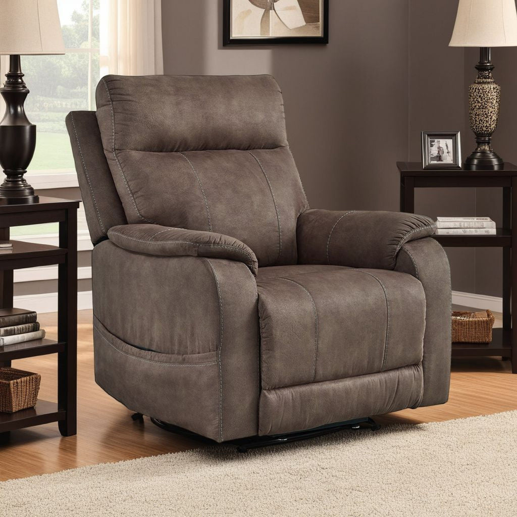 Fauteuil inclinable électrique Mead, chauffant, massant, 35 pouces, similicuir marron