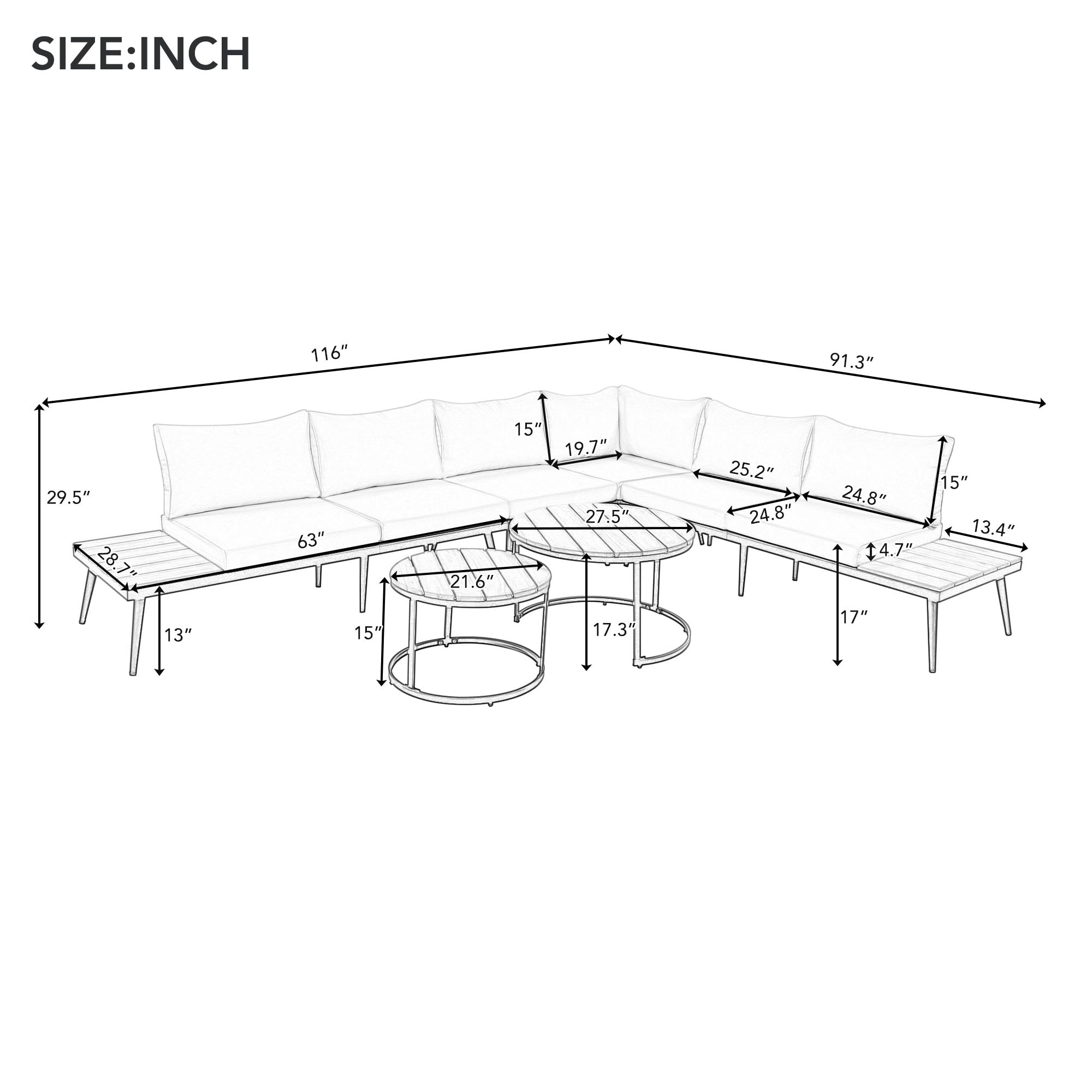 Ensemble de canapés d'extérieur sectionnels Merax 6 pièces