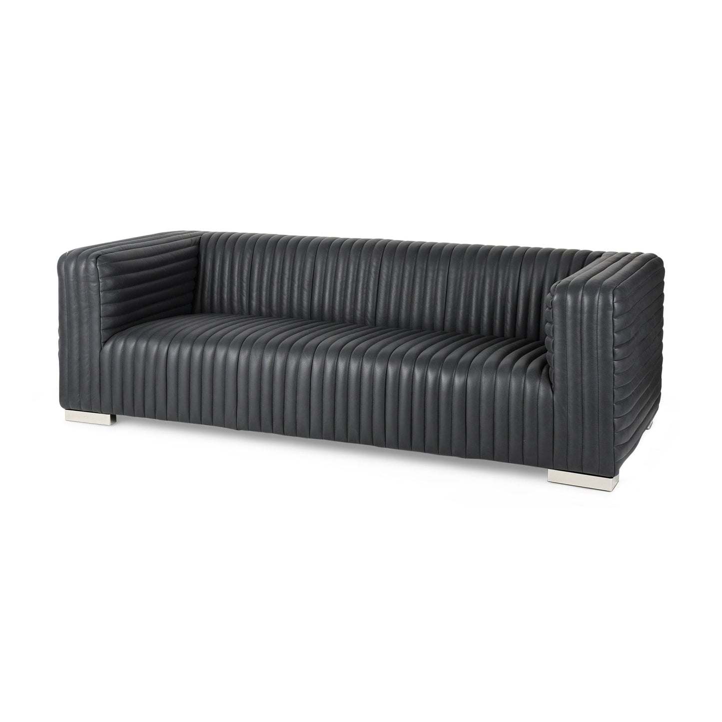 Canapé Ricciardo en cuir véritable cognac - 86,6 L x 38,6 l x 26,4 H