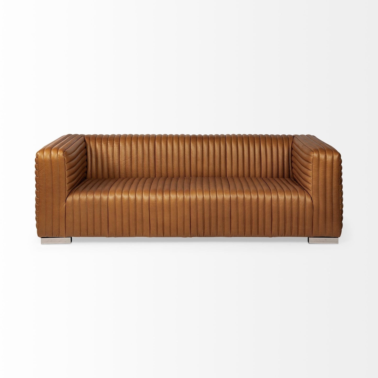 Canapé Ricciardo en cuir véritable cognac - 86,6 L x 38,6 l x 26,4 H