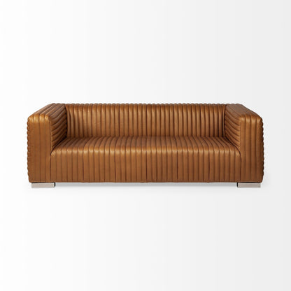 Canapé Ricciardo en cuir véritable cognac - 86,6 L x 38,6 l x 26,4 H