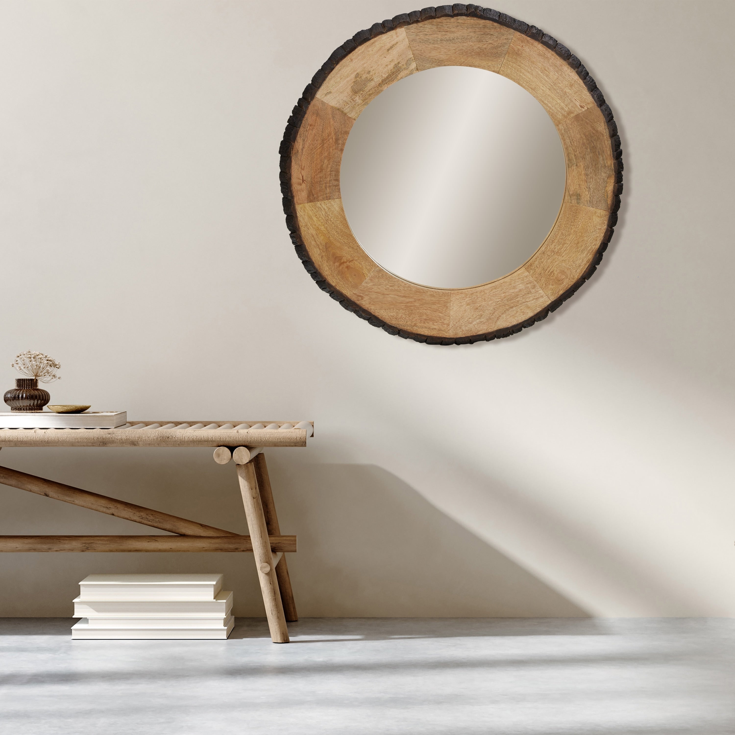 Miroir mural rond en bois Meredith, finition Live Edge, par River of Goods - 30,5 x 1 x 30,5