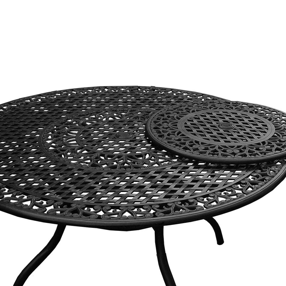 Ensemble de salle à manger rond en treillis de 59 po avec plateau tournant et six chaises - N/A