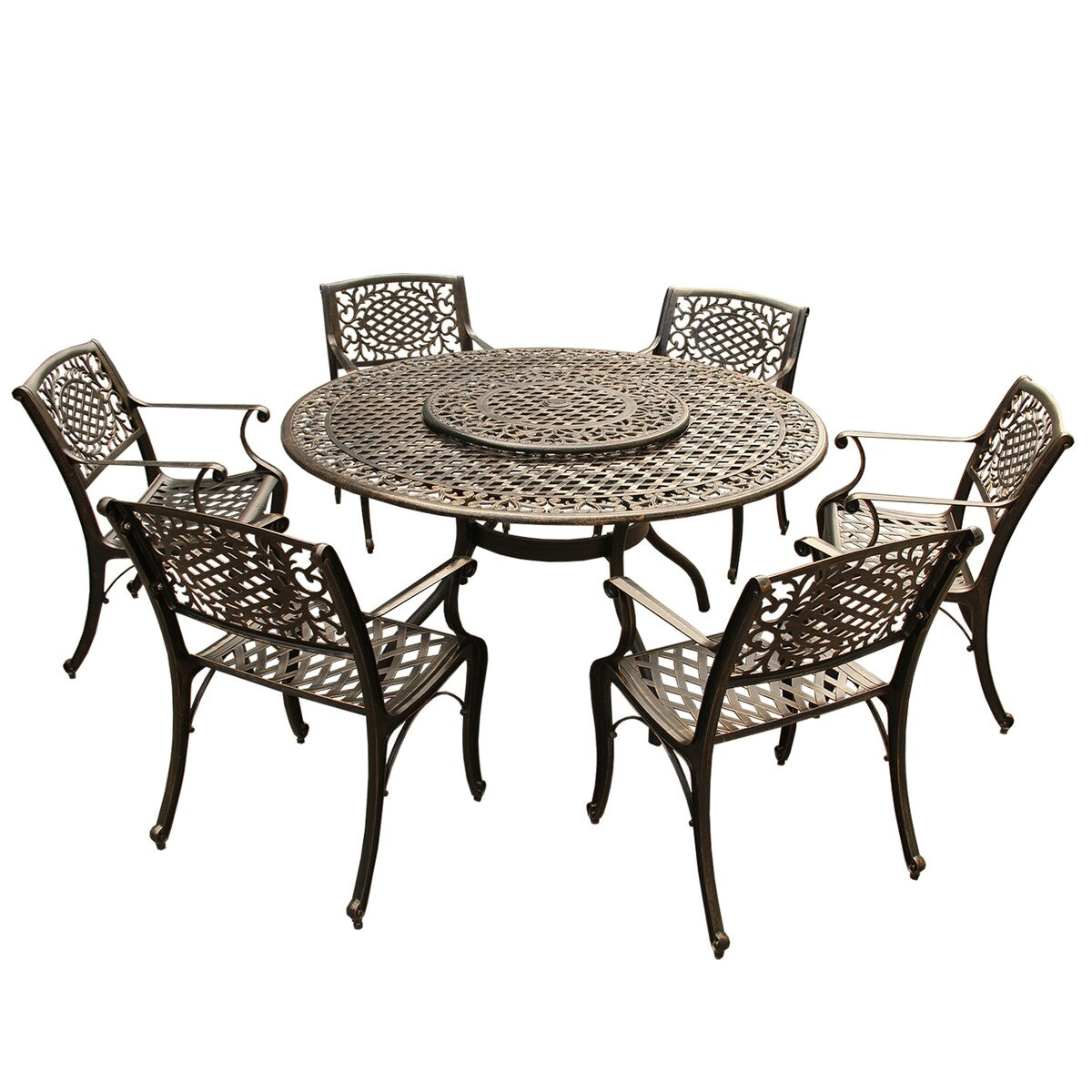 Ensemble de salle à manger rond en treillis de 59 po avec plateau tournant et six chaises - N/A