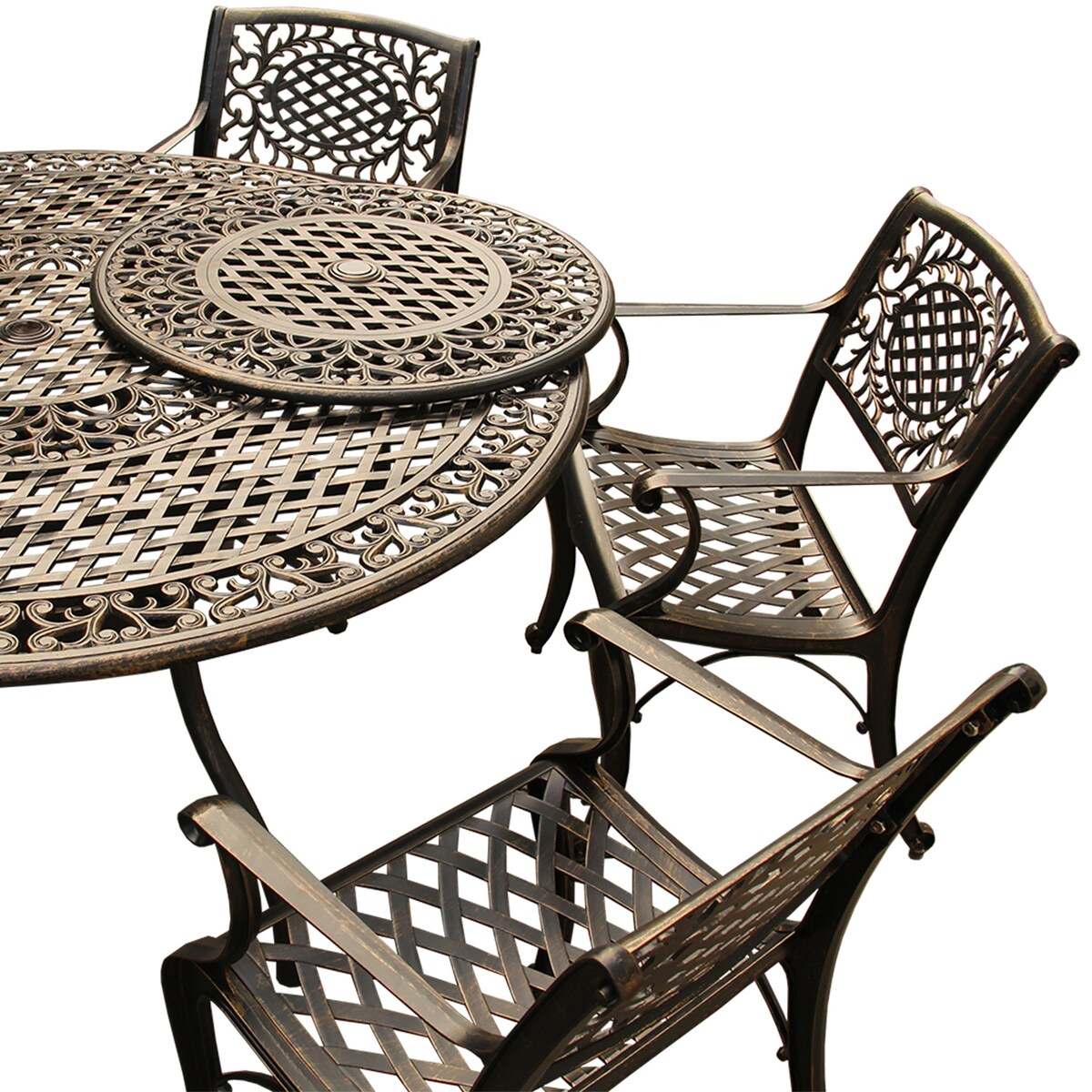 Ensemble de salle à manger rond en treillis de 59 po avec plateau tournant et six chaises - N/A