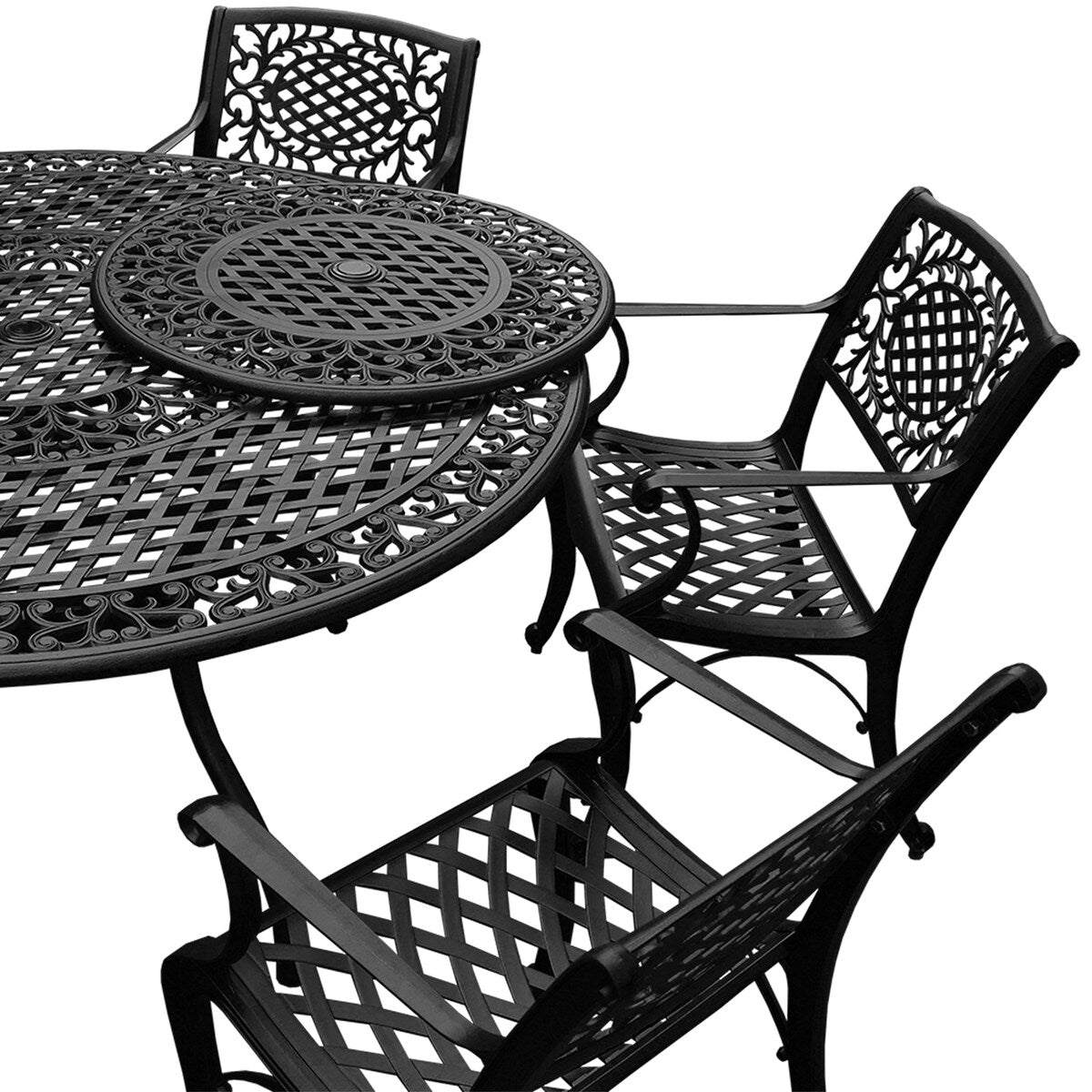 Ensemble de salle à manger rond en treillis de 59 po avec plateau tournant et six chaises - N/A