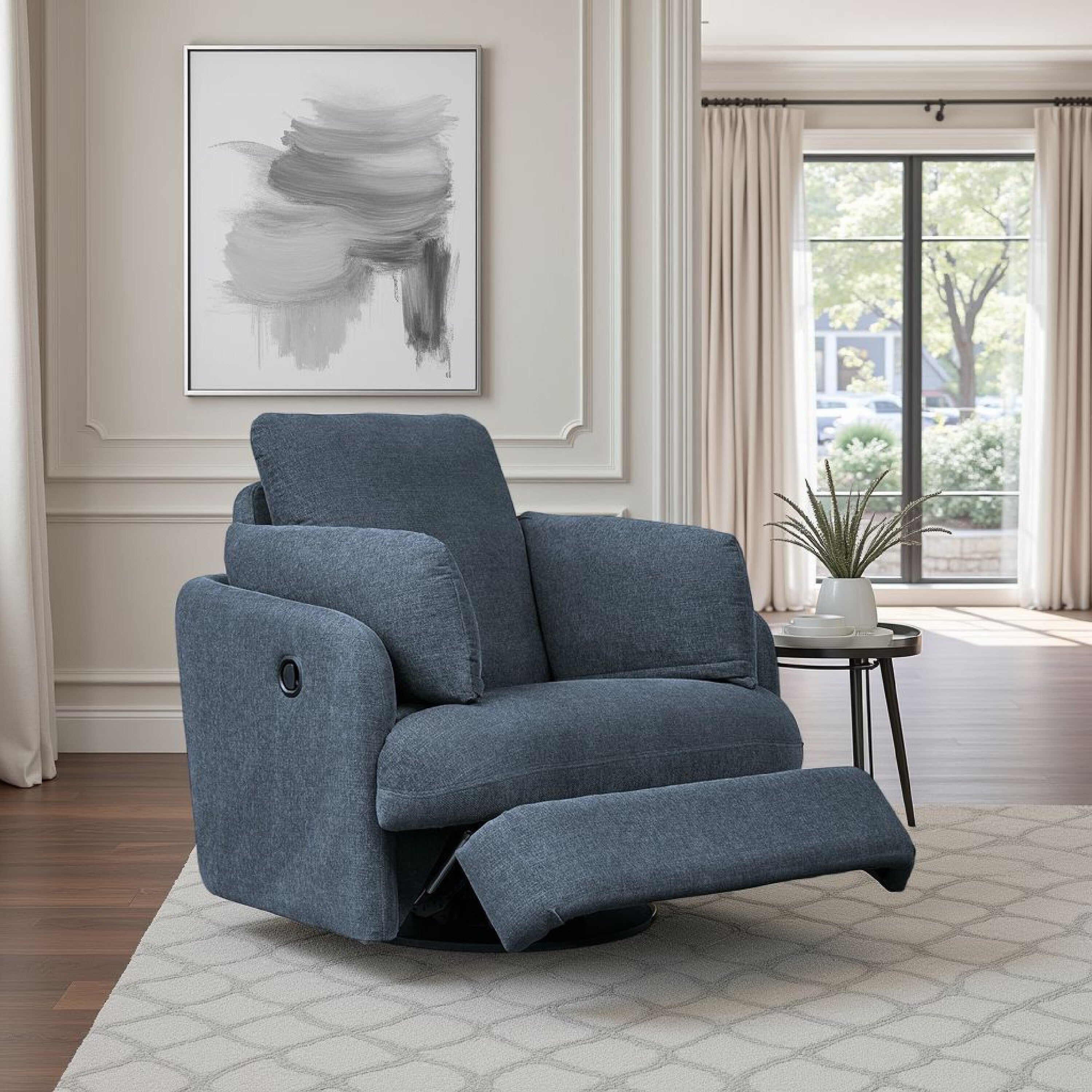 Fauteuil inclinable pivotant Meso, tissu Nuvella bleu encre, polyester