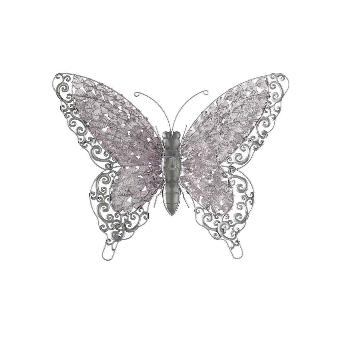 Papillon en métal pour décoration murale d'intérieur ou d'extérieur - Argent, vert, rose - Roche River Decor