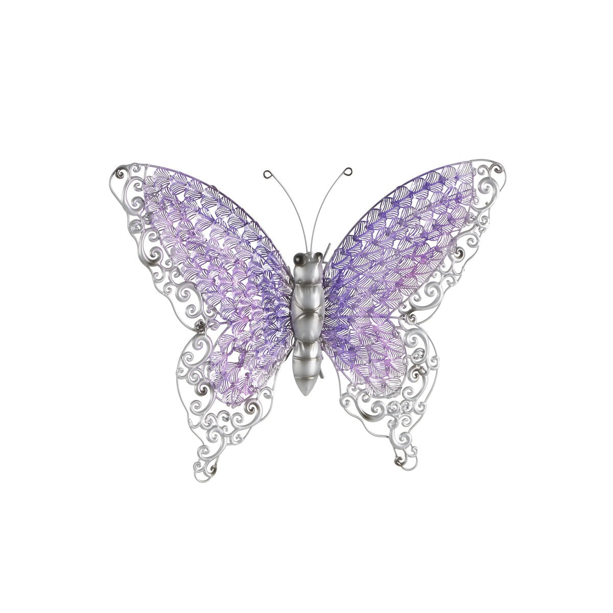 Papillon en métal pour décoration murale d'intérieur ou d'extérieur - Argent, vert, rose - Roche River Decor