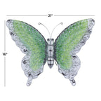 Papillon en métal pour décoration murale d'intérieur ou d'extérieur - Argent, vert, rose - Roche River Decor