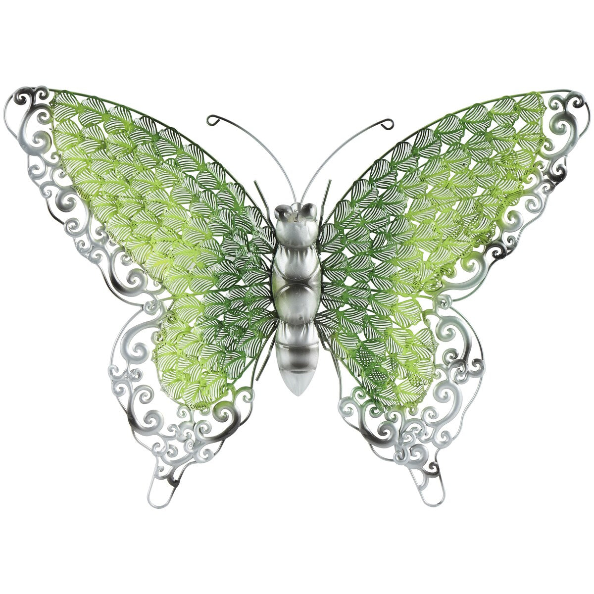 Papillon en métal pour décoration murale d'intérieur ou d'extérieur - Argent, vert, rose - Roche River Decor