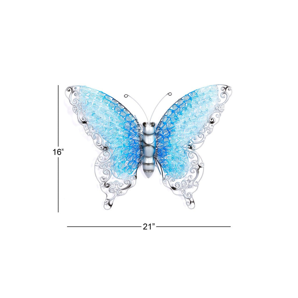 Papillon en métal pour décoration murale d'intérieur ou d'extérieur - Argent, vert, rose - Roche River Decor