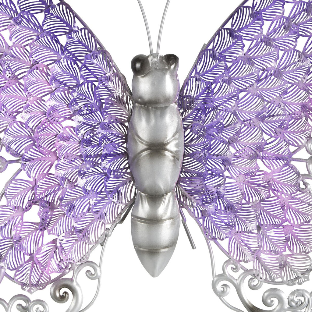 Papillon en métal pour décoration murale d'intérieur ou d'extérieur - Argent, vert, rose - Roche River Decor
