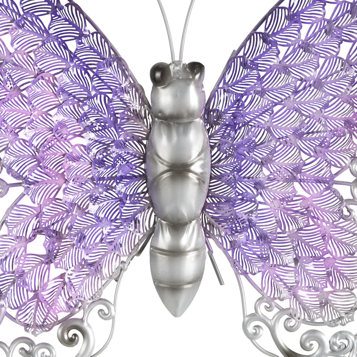 Papillon en métal pour décoration murale d'intérieur ou d'extérieur - Argent, vert, rose - Roche River Decor