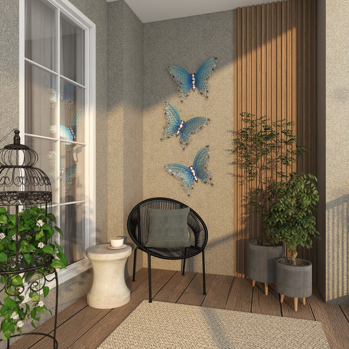Papillon en métal pour décoration murale d'intérieur ou d'extérieur - Argent, vert, rose - Roche River Decor