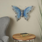 Papillon en métal pour décoration murale d'intérieur ou d'extérieur - Argent, vert, rose - Roche River Decor