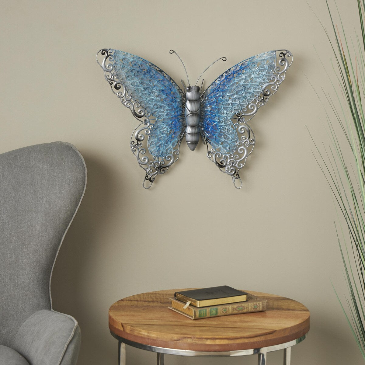 Papillon en métal pour décoration murale d'intérieur ou d'extérieur - Argent, vert, rose - Roche River Decor
