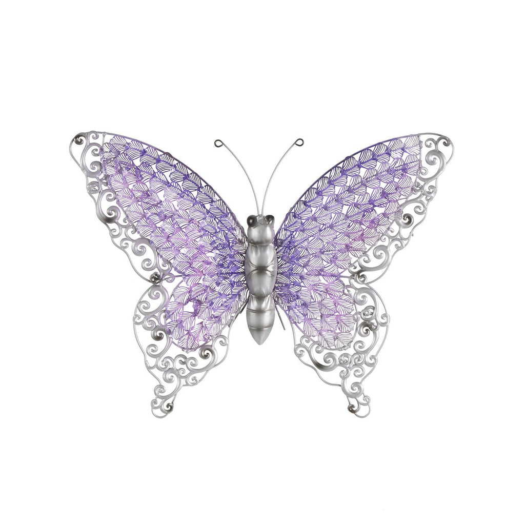 Papillon en métal pour décoration murale d'intérieur ou d'extérieur - Argent, vert, rose - Roche River Decor