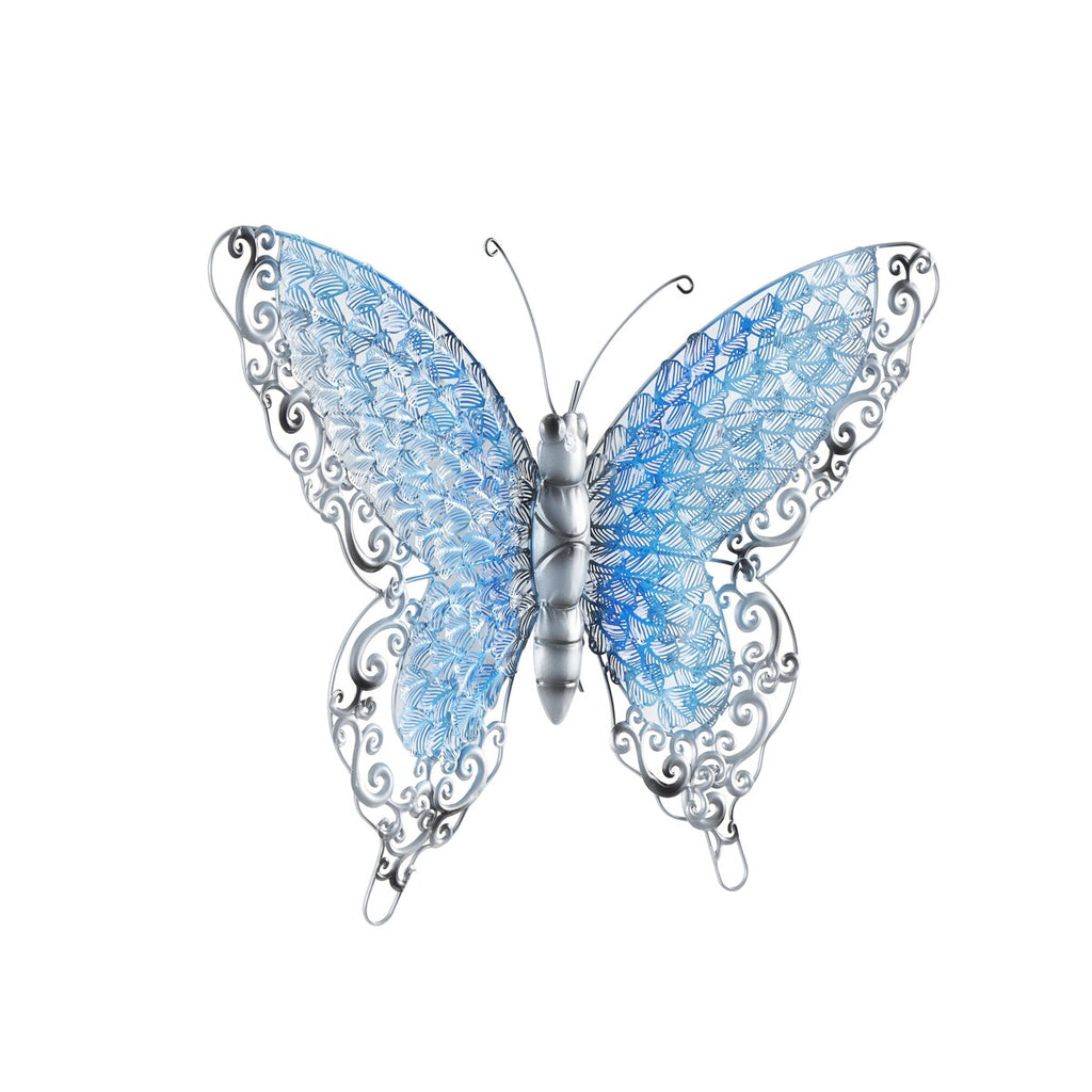 Papillon en métal pour décoration murale d'intérieur ou d'extérieur - Argent, vert, rose - Roche River Decor