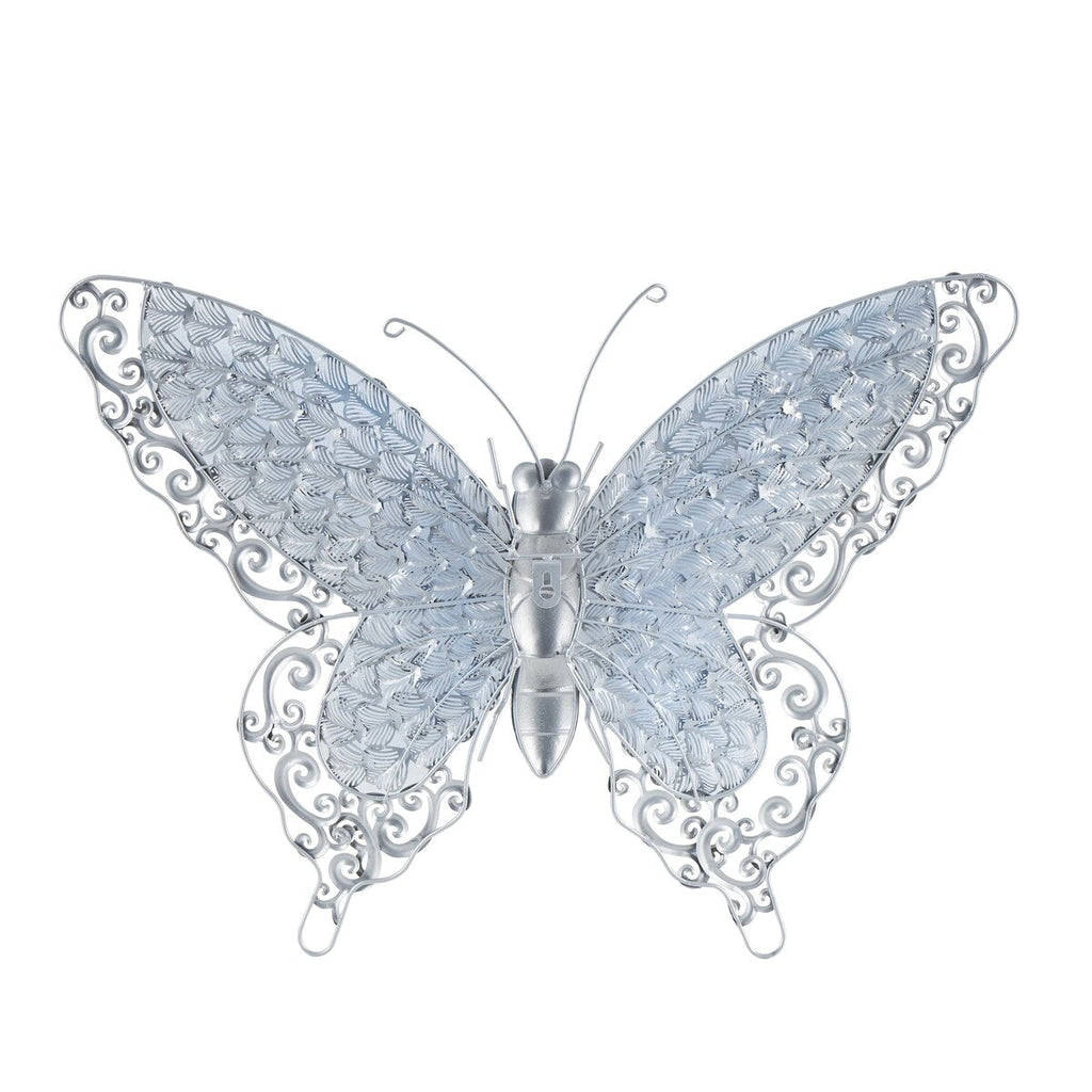 Papillon en métal pour décoration murale d'intérieur ou d'extérieur - Argent, vert, rose - Roche River Decor