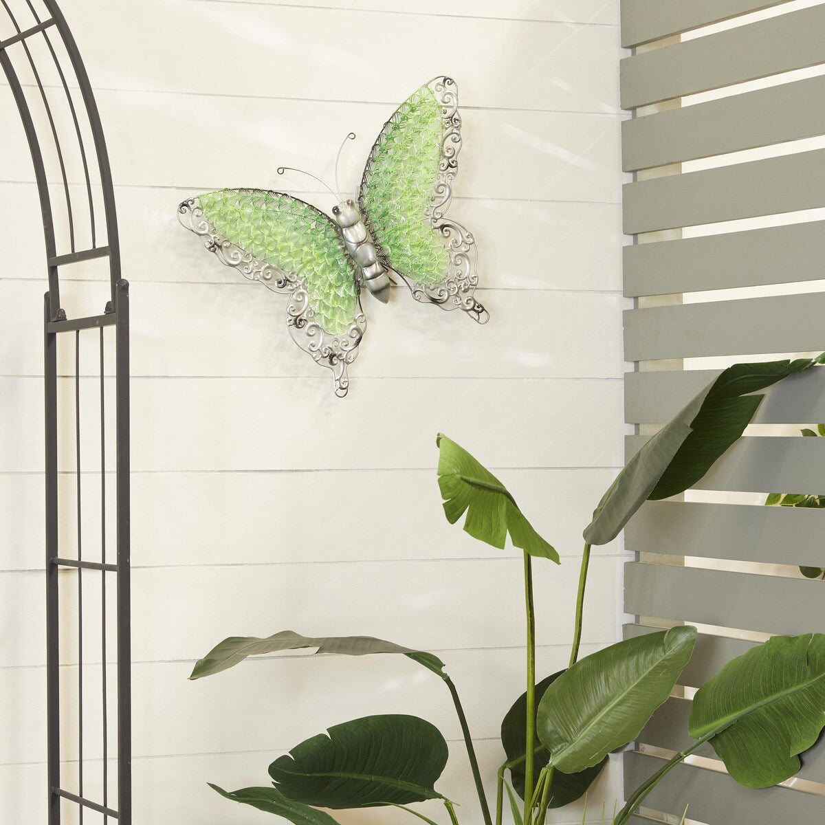 Papillon en métal pour décoration murale d'intérieur ou d'extérieur - Argent, vert, rose - Roche River Decor