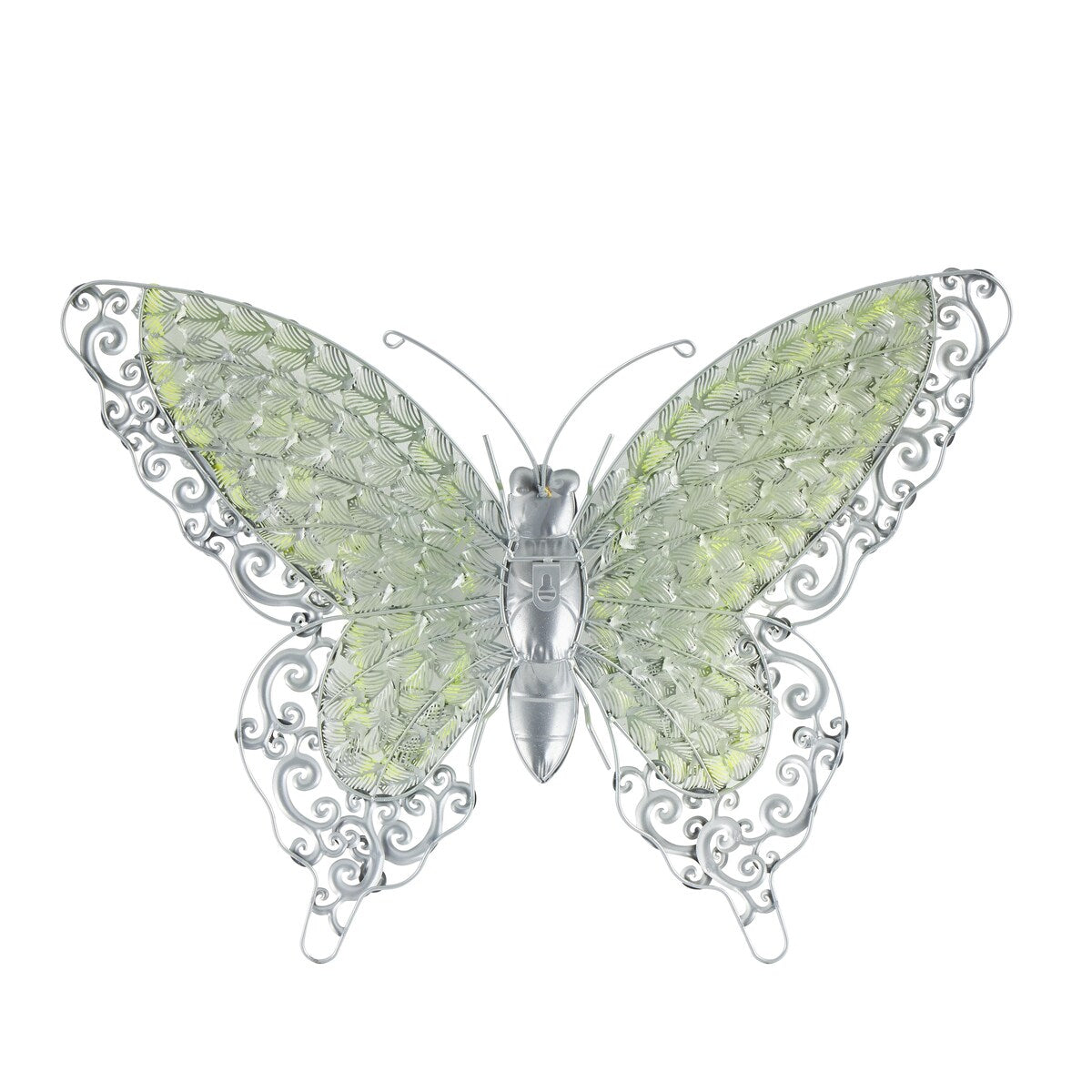 Papillon en métal pour décoration murale d'intérieur ou d'extérieur - Argent, vert, rose - Roche River Decor