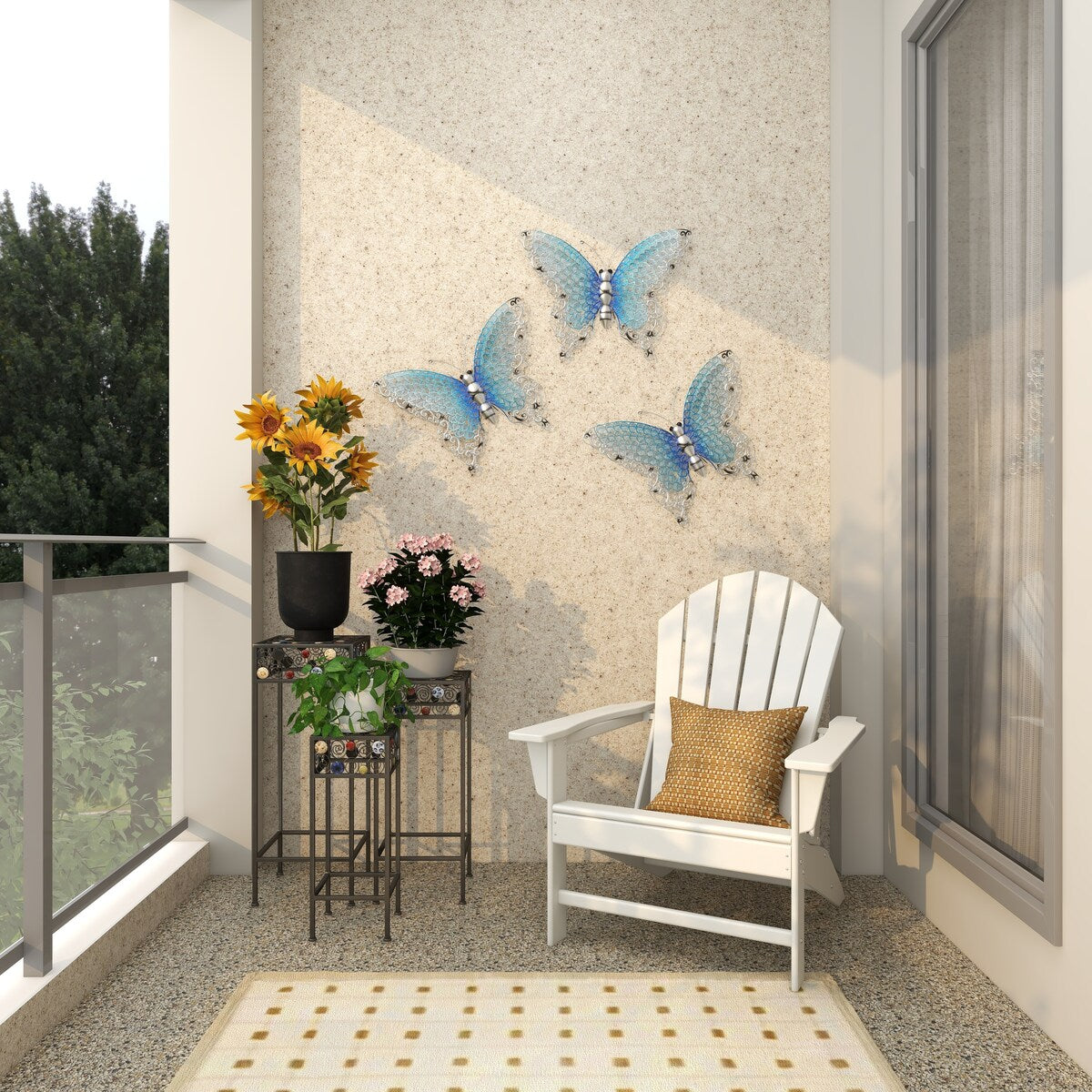Papillon en métal pour décoration murale d'intérieur ou d'extérieur - Argent, vert, rose - Roche River Decor