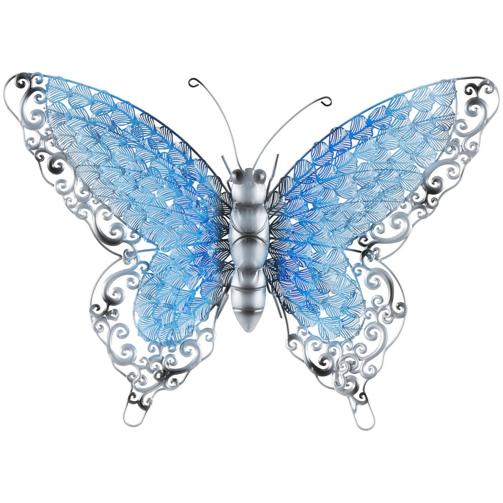 Papillon en métal pour décoration murale d'intérieur ou d'extérieur - Argent, vert, rose - Roche River Decor