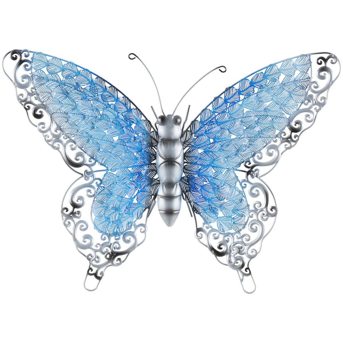 Papillon en métal pour décoration murale d'intérieur ou d'extérieur - Argent, vert, rose - Roche River Decor
