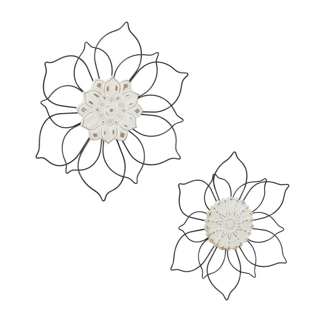 Décoration murale florale en métal - Lot de 2 - Noir - Roche River Decor