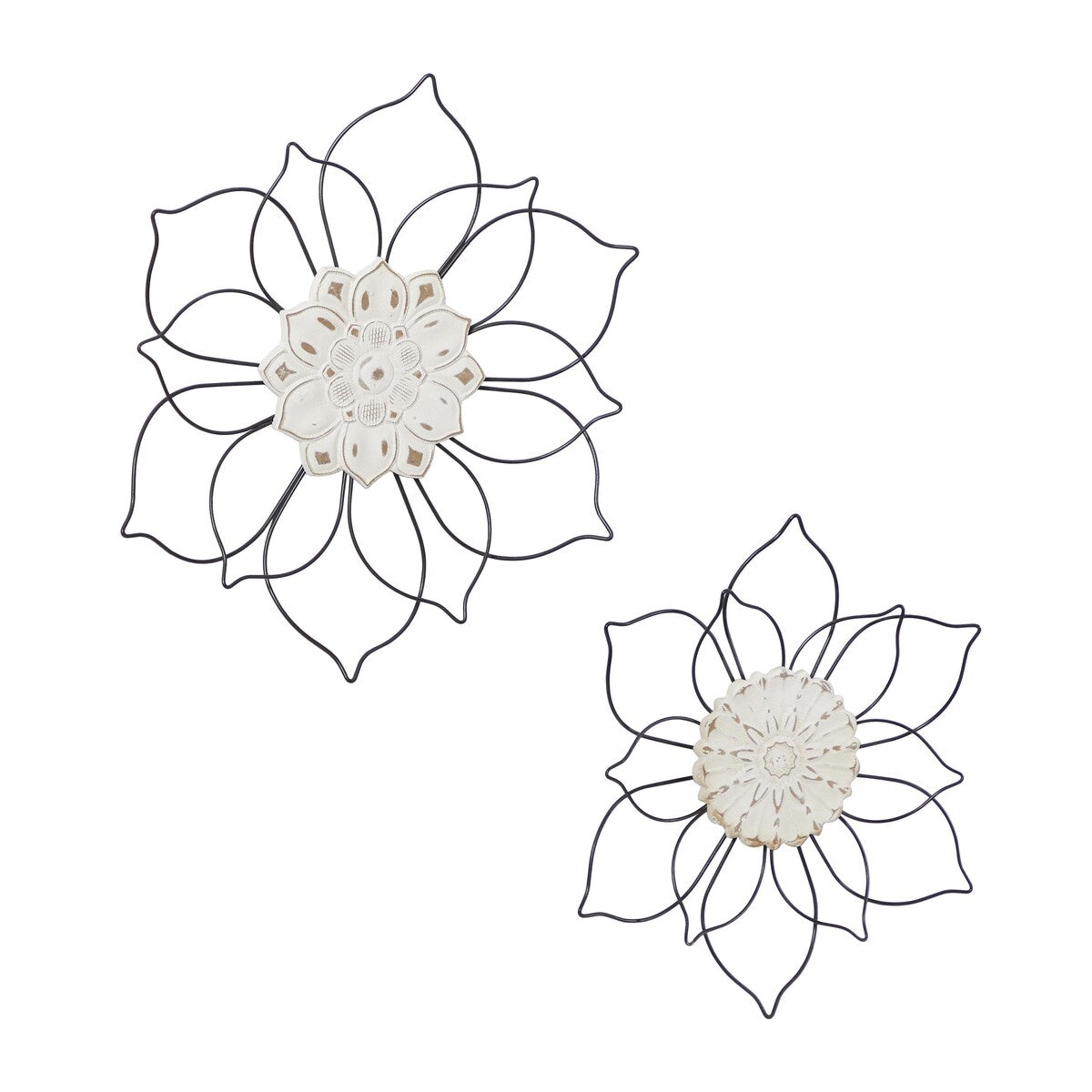 Décoration murale florale en métal - Lot de 2 - Noir - Roche River Decor